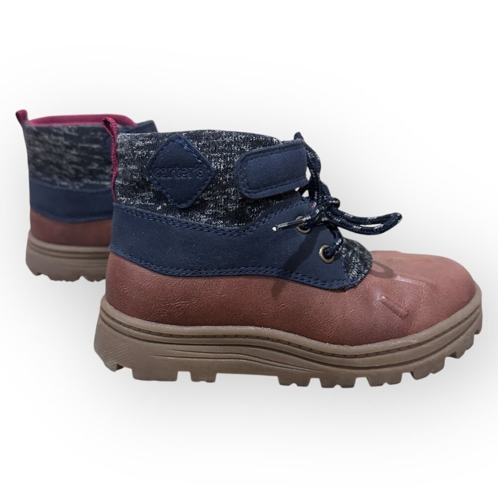 Carters Boots Rugged Lace Up w Strap Closure Textured Knit Upper Size Boy 11 M